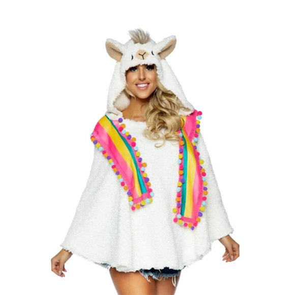 Llama Poncho With Animal Face Hood Costume - Picture 1 of 2